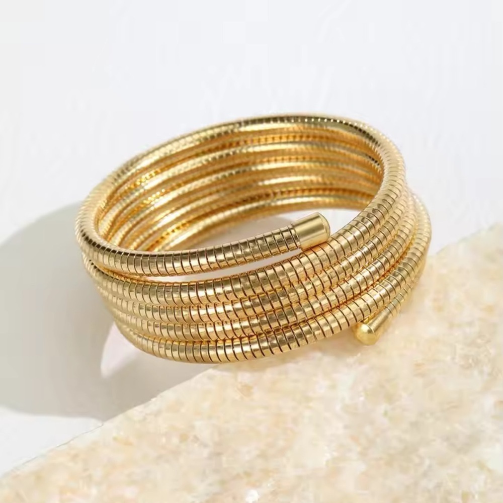 Modern Sculpted Coil Gold Bracelet
